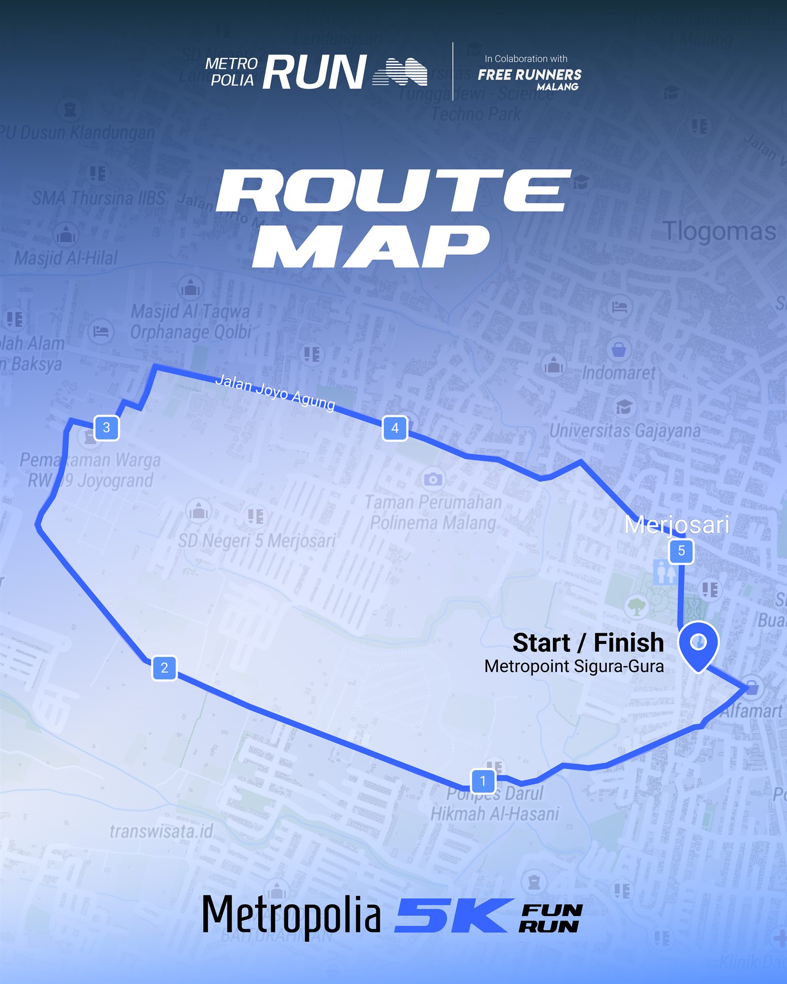 Peta rute Metropolia Fun Run 5K di area Metropoint
