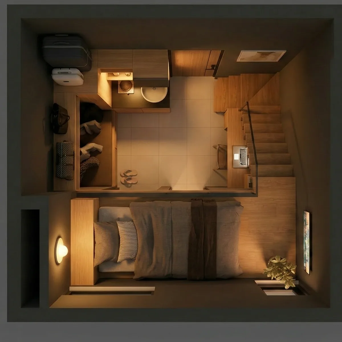 Denah 3D kamar Mezzanine MetroPoint di Jl. Sigura-Gura