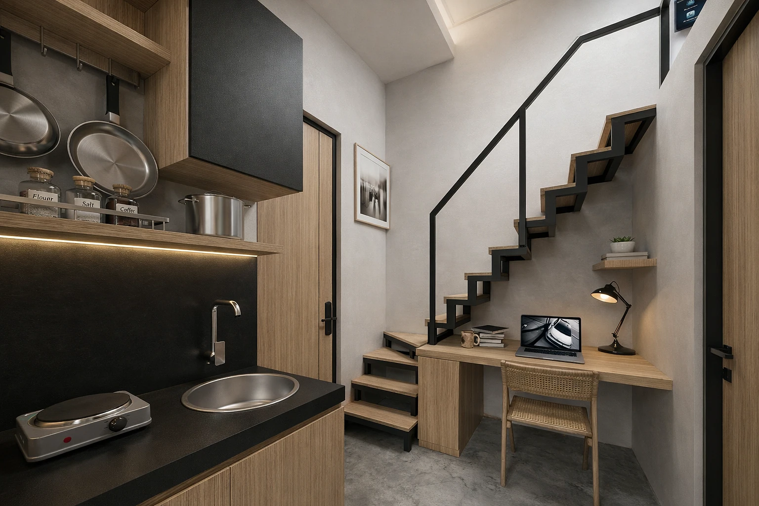 Area kerja dan pantry Tipe Mezzanine MetroPoint di Jl. Sigura-Gura